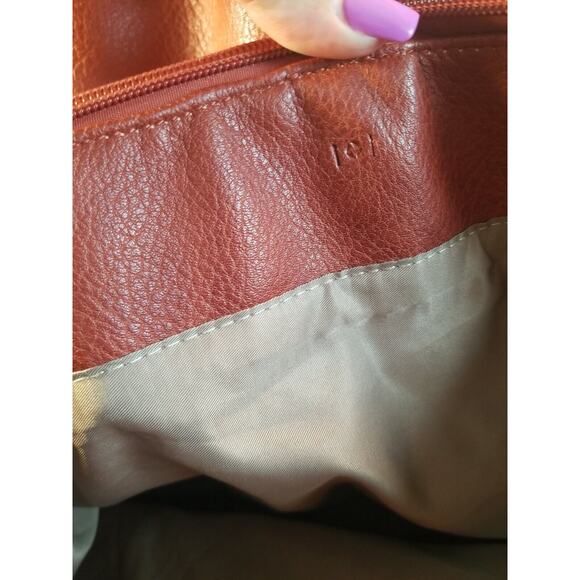 Clark's Women's Large Burnt Orange 3 Compartment Vegan Leather Handbag Tassels - Picture 10 of 12